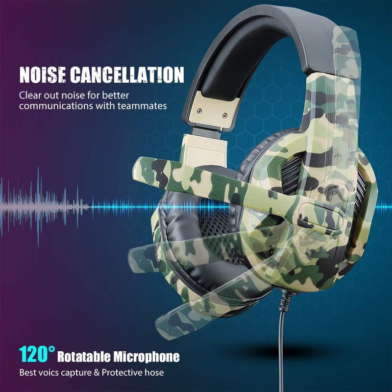 Picozon Gaming Headset with Microphone, 3.5mm Plug Headphone Compatible with PS5 PS4 PlayStation 4/5 Computer Laptop iPad Surface Smartphone - Camouflage Green - Image 3
